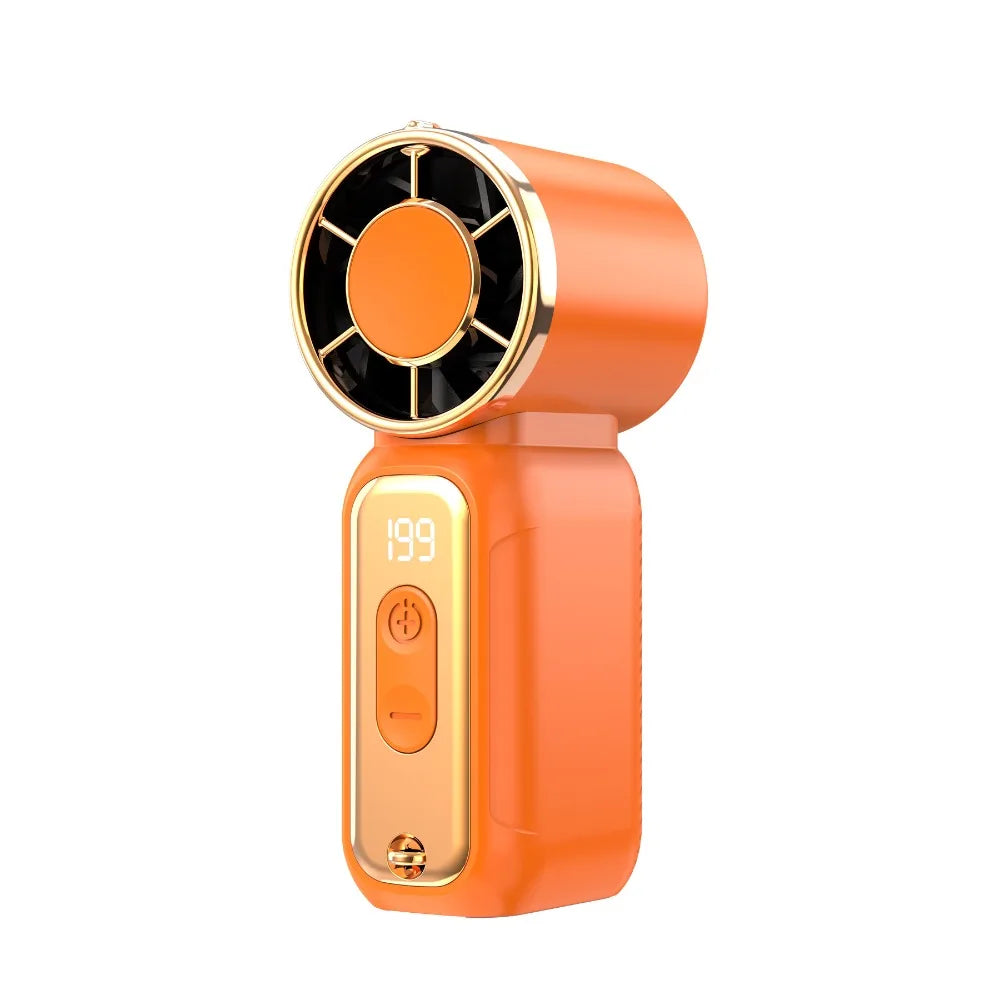 USB Rechargeable Mini Handheld Fan – Digital Display Turbo Portable Handheld Fan Axl Orange Style A