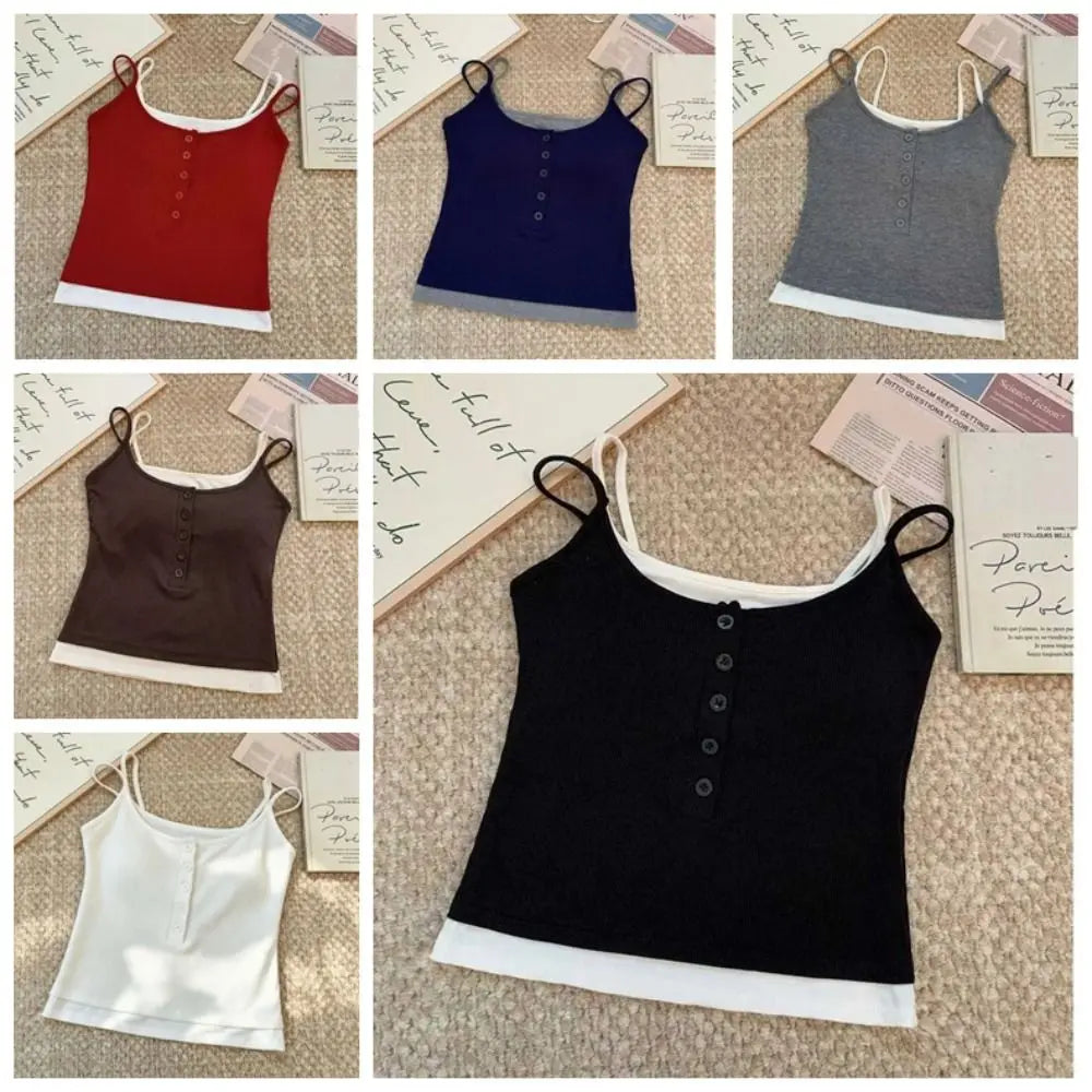 Color Block Crop Camisole – Square Neck Sleeveless Tank Top Crop Camisole Top Axl