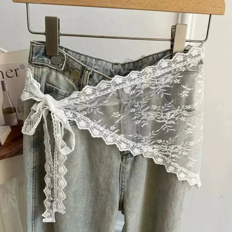 Korean Lace Trim Triangle Mini Skirt – Knit Overlay Layer Lace Overlay Skirt Axl