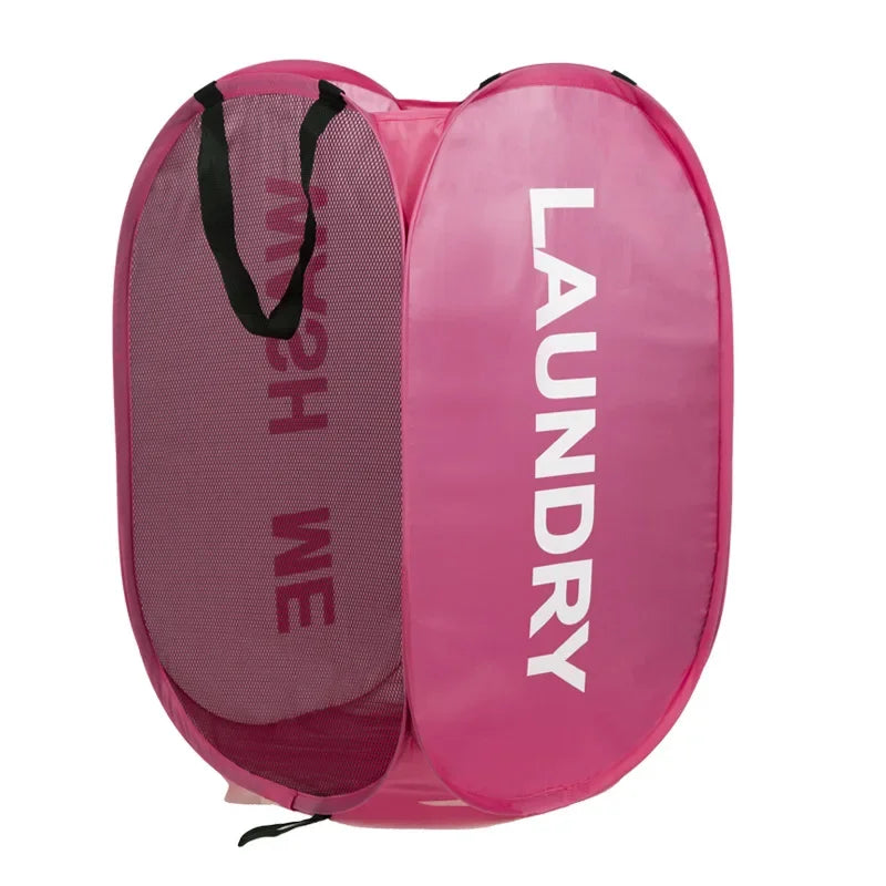 Pop-Up Mesh Laundry Hamper – Collapsible, Breathable Basket Laundry Hamper Axl Pink