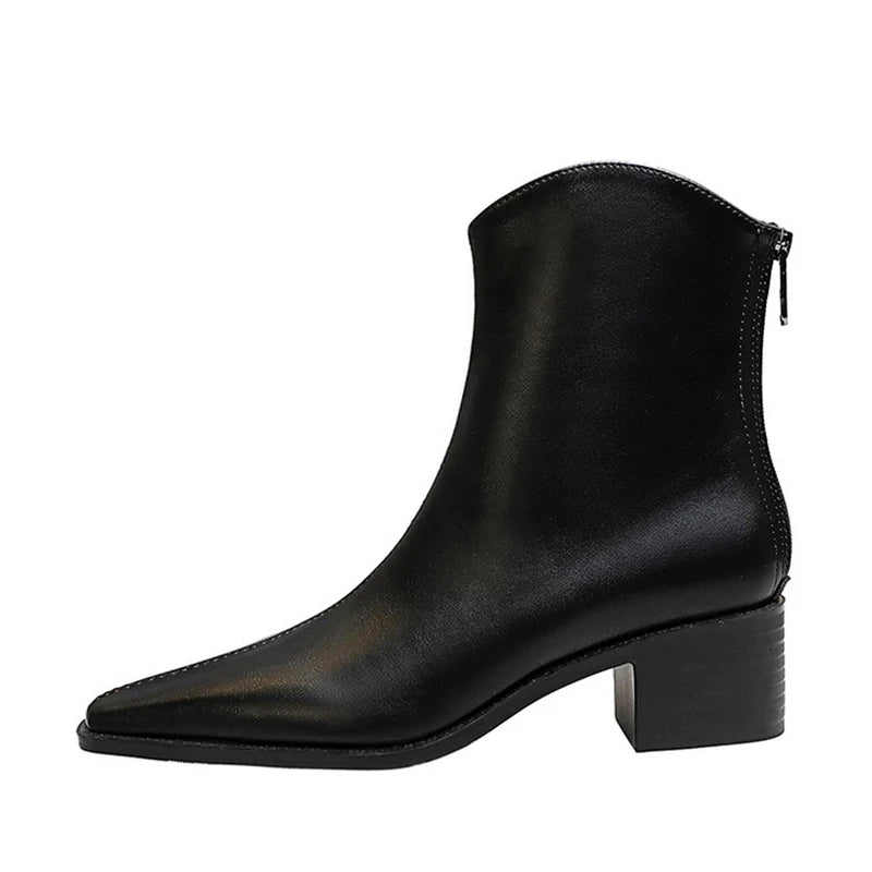 Women's Pointed Toe Ankle Boots – Square Heel Zipper Street Style Ankle Boots Axl