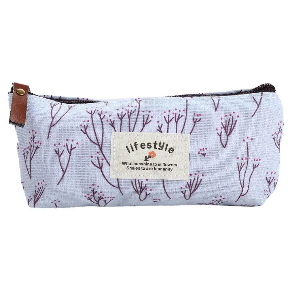 Floral Canvas Pencil Case Zipper Pouch – School & Office Pencil Case Pouch Axl Blue