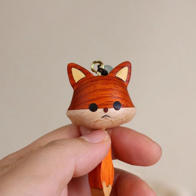 Hand-Carved Wood Fox Pendant Necklace & Keychain Charm Wood Pendant Necklace Axl