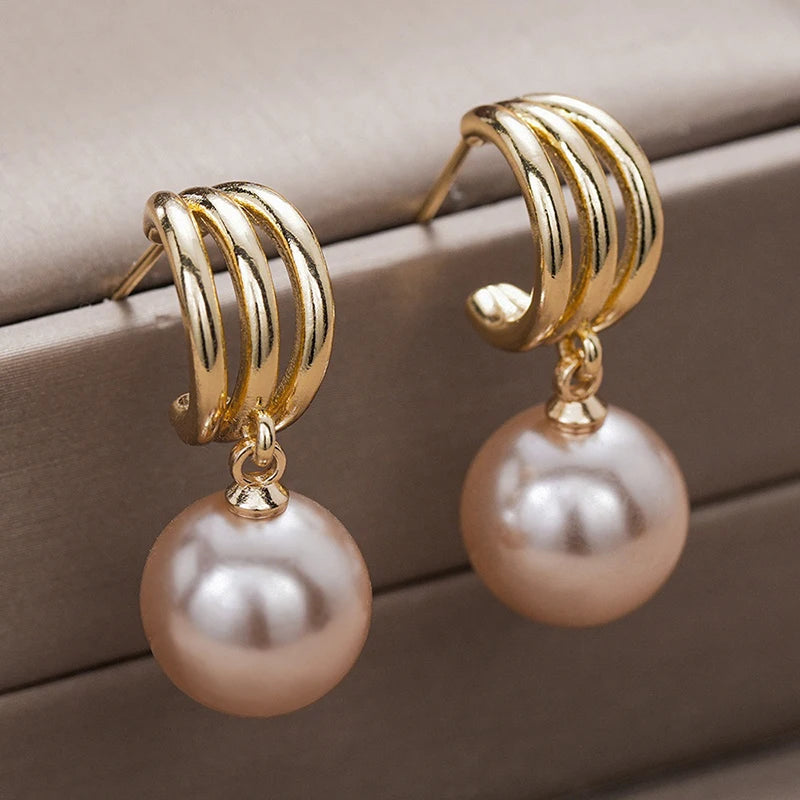Huitan Champagne Simulated Pearl Drop Earrings | Women Pearl Drop Earrings Axl