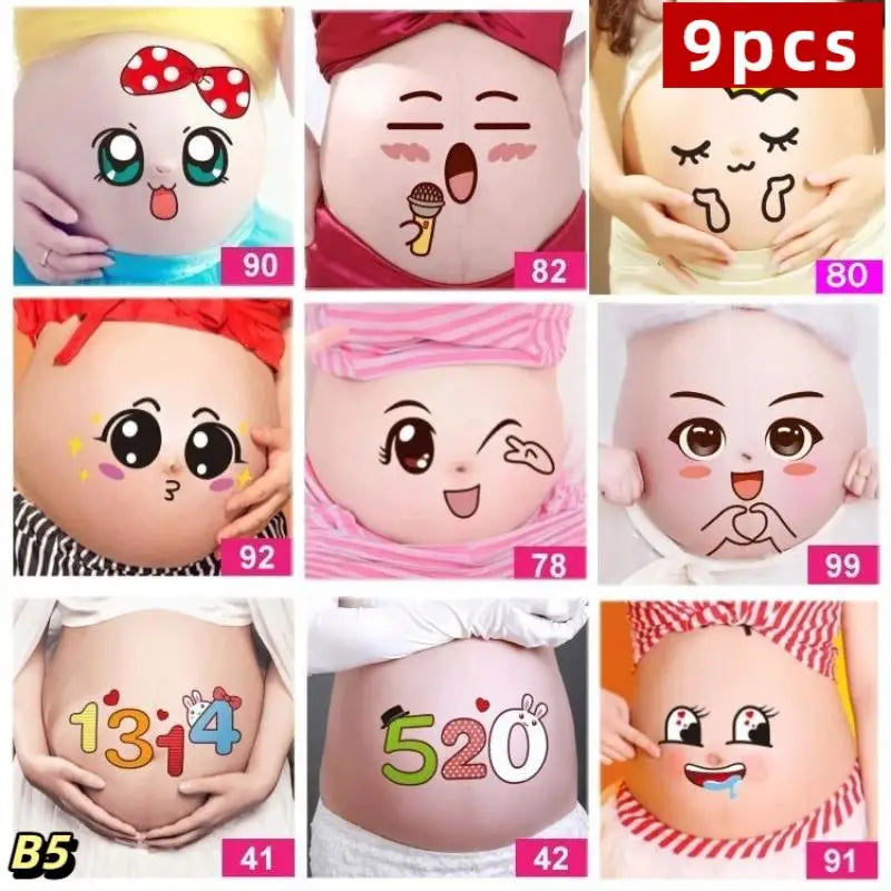 Maternity Belly Stickers 9pcs – Funny Pregnancy Bump Decals Pregnancy Photo Props Axl B5