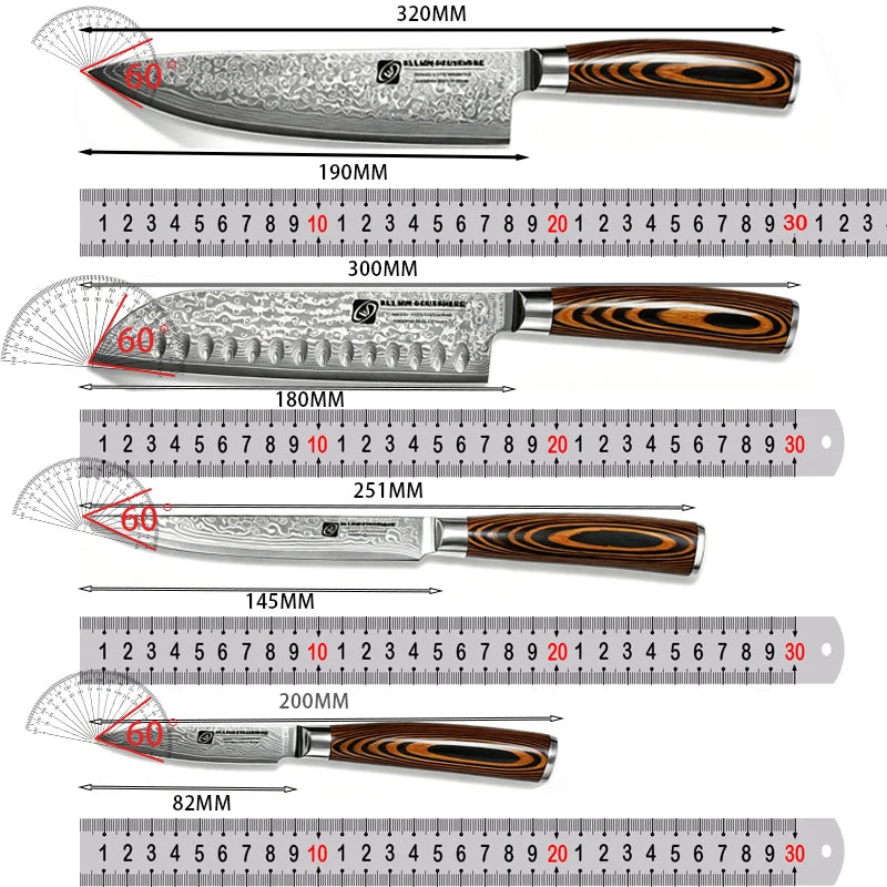 4-Pc 67-Layer Damascus Chef Knife Set – Santoku & Utility Damascus Knife Set Axl
