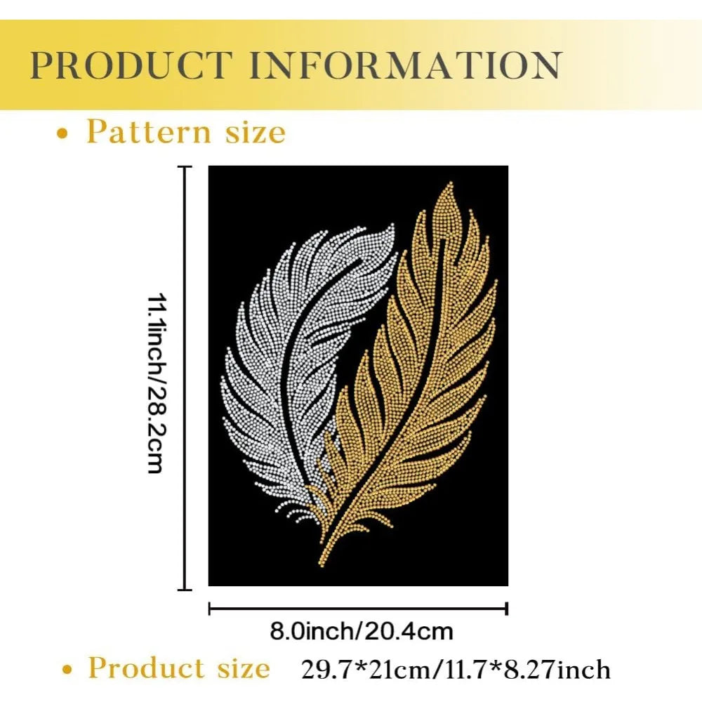 Glass Hotfix Rhinestone Iron-On Appliqué – Feather Design 21x30cm Iron-On Rhinestone Patch Axl