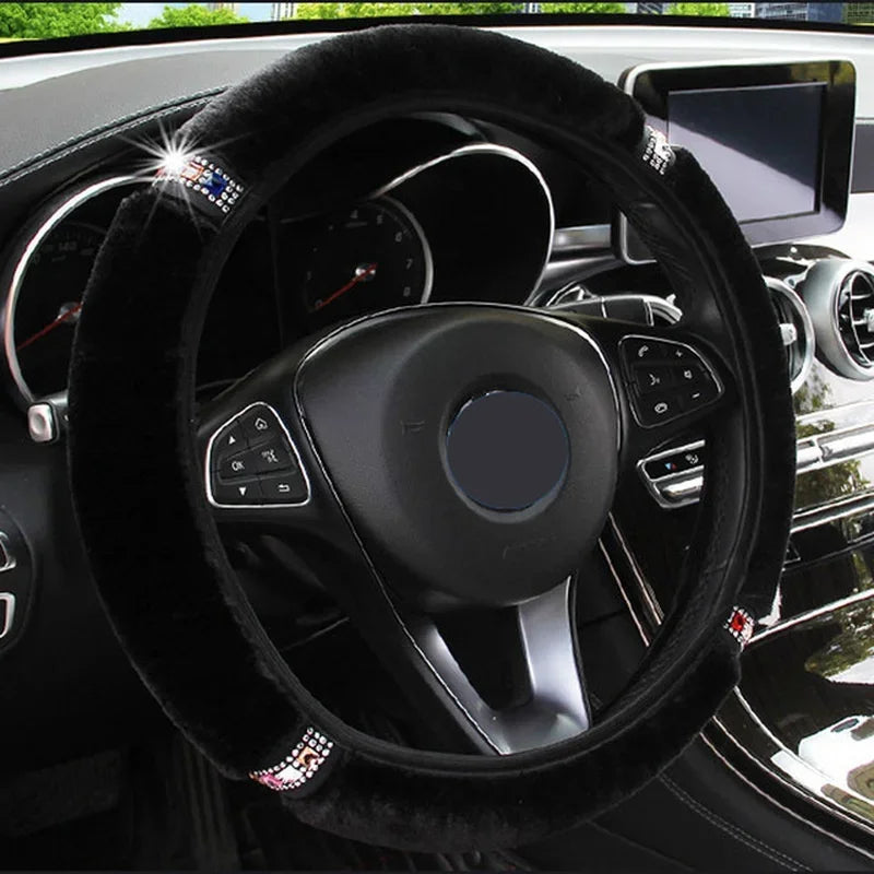 Plush Steering Wheel, Gear Shift & Handbrake Cover Set Steering Wheel Cover Axl black