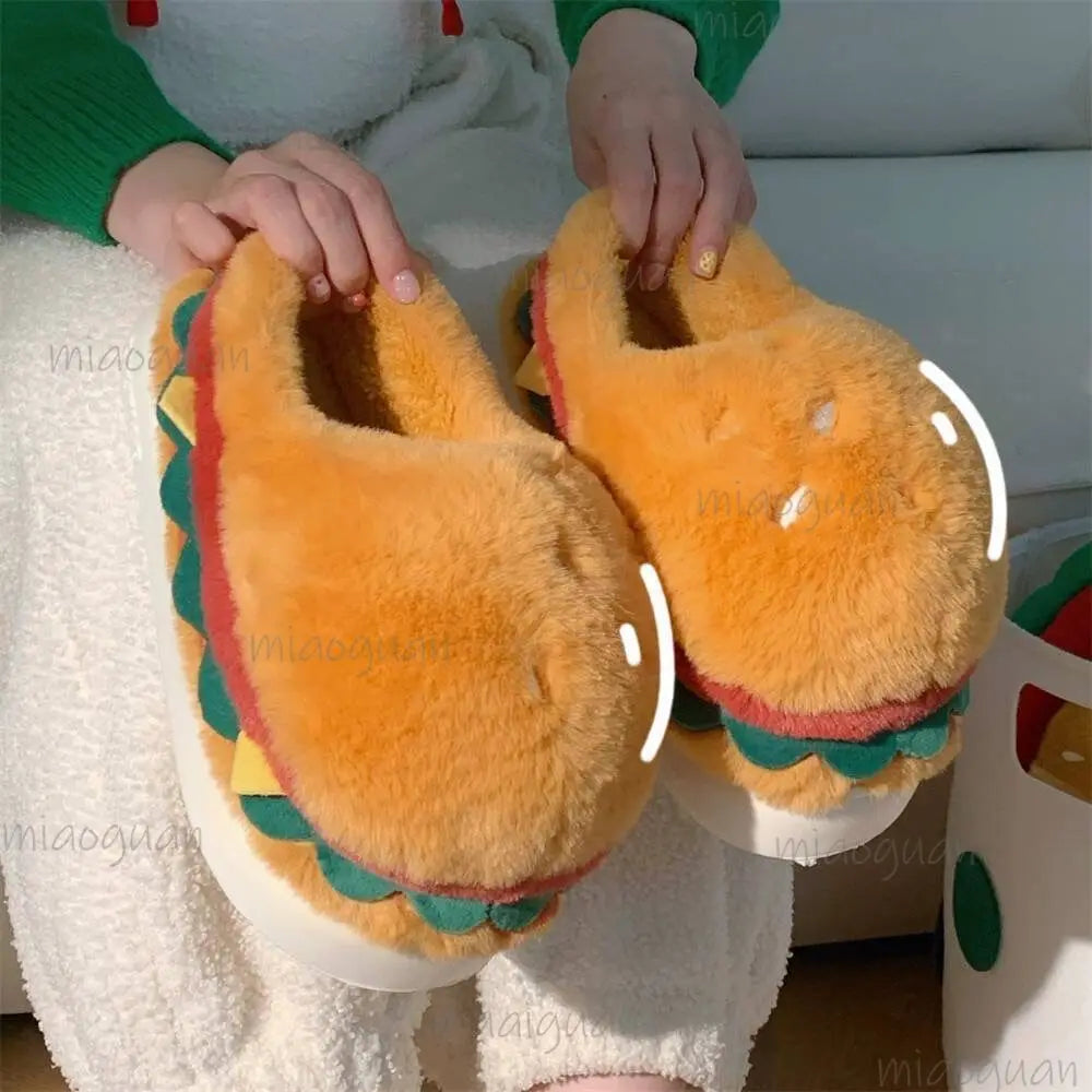 Women's Cartoon Hamburger Plush Platform Slippers | Fluffy Novelty House Slippers Axl