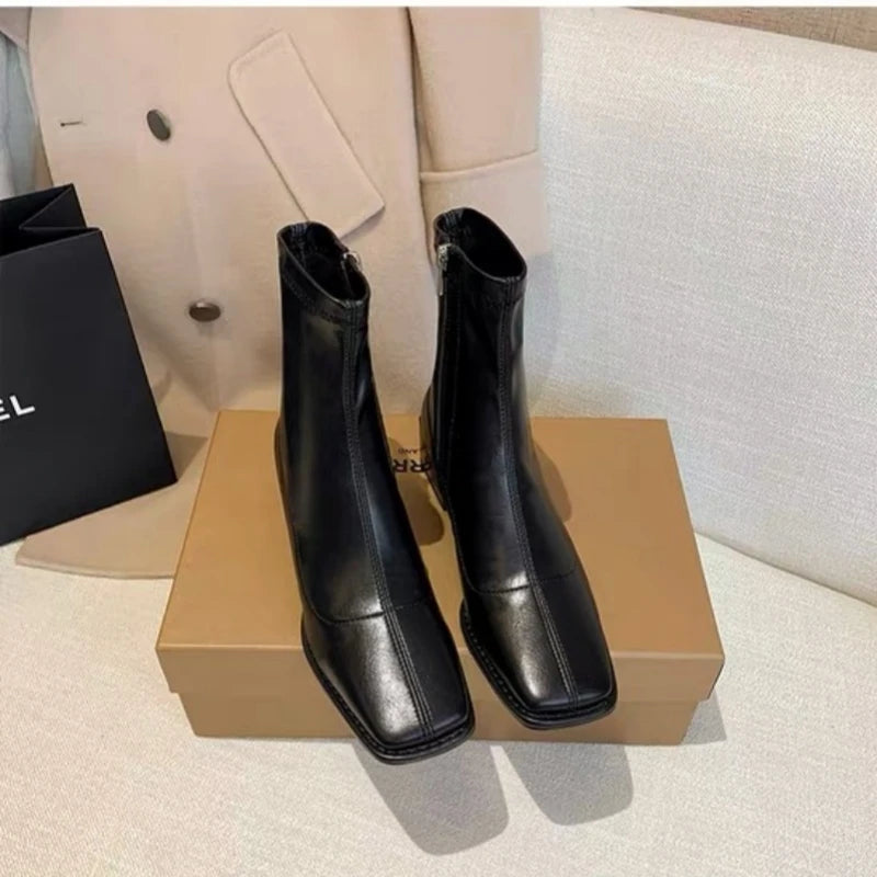 Women's Square Toe Chelsea Ankle Boots – Side Zip Leather Chelsea Ankle Boots Axl black 34
