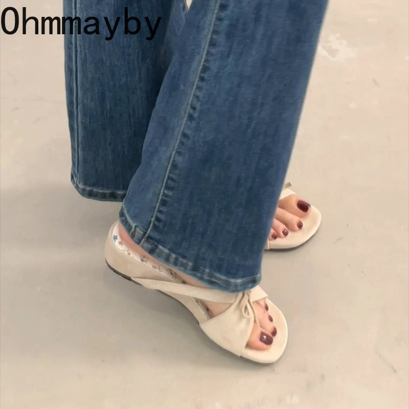 Women's Floral Wedge Slides – Butterfly-Knot Open Toe Slippers Wedge Slide Slippers Axl