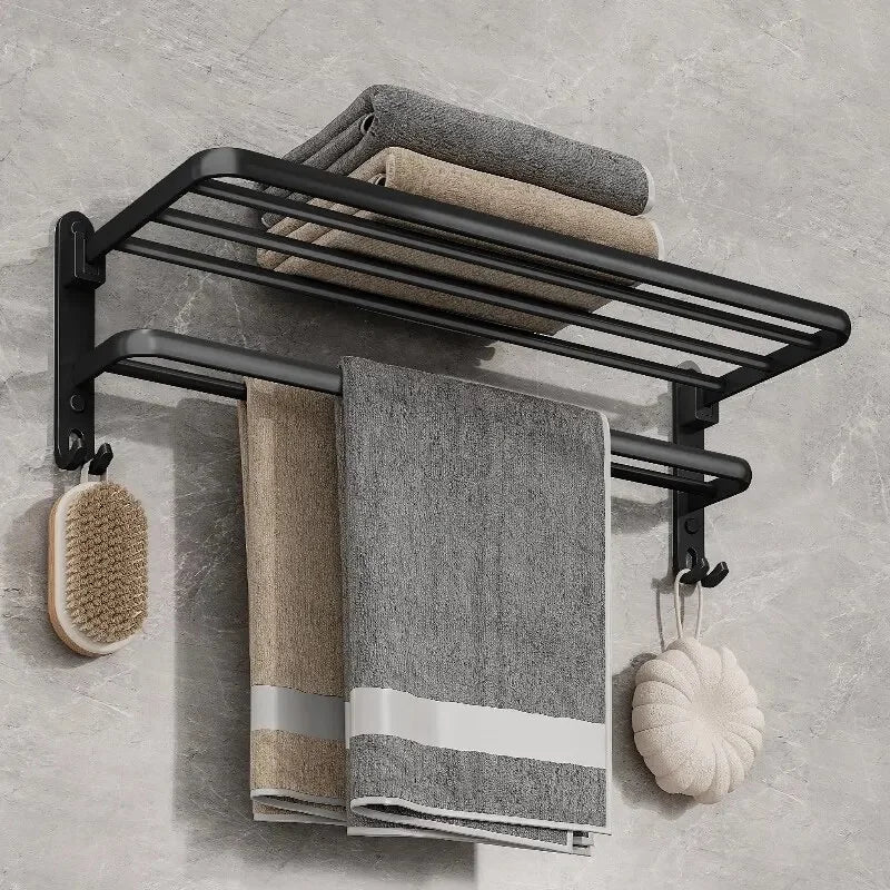 Matte Black Foldable Aluminum Towel Rack – 50cm Wall Mount Wall Towel Rack Axl
