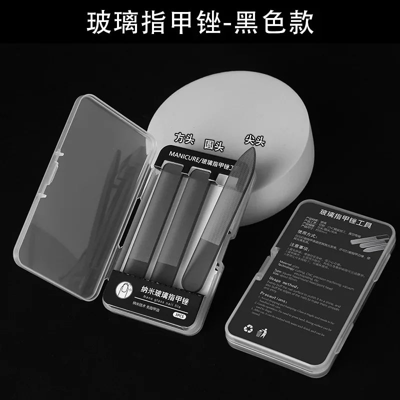 3-Piece Nano Glass Nail File Set – Buff, Shape & Polish Nails Glass Nail File Set Axl Black Nano Glass Fil