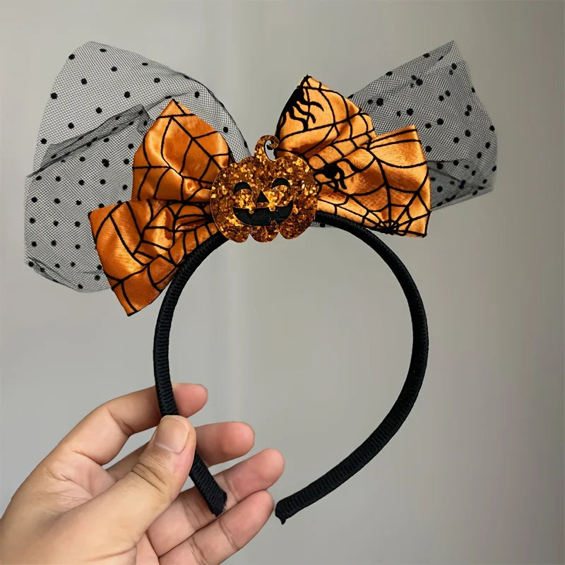 Halloween Pumpkin Headband | Orange Spider Web Bow Costume Halloween Costume Headband Axl