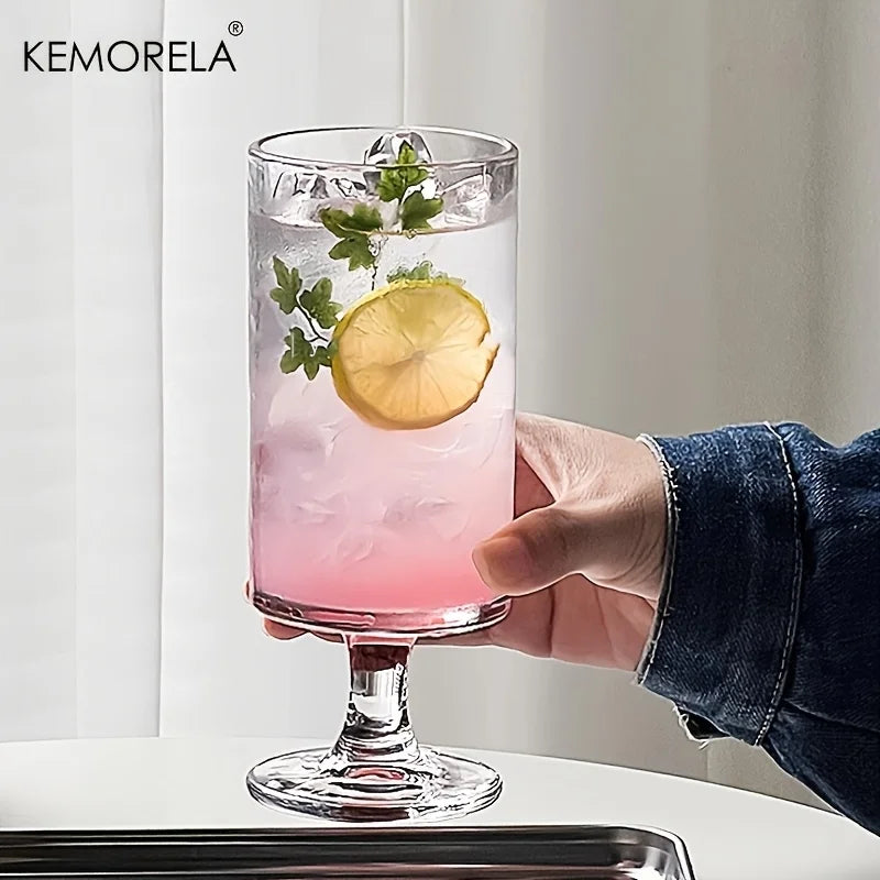 KEMORELA High-Foot Striped Glass Cup – Coffee, Wine & Juice Stemmed Glass Cup Axl