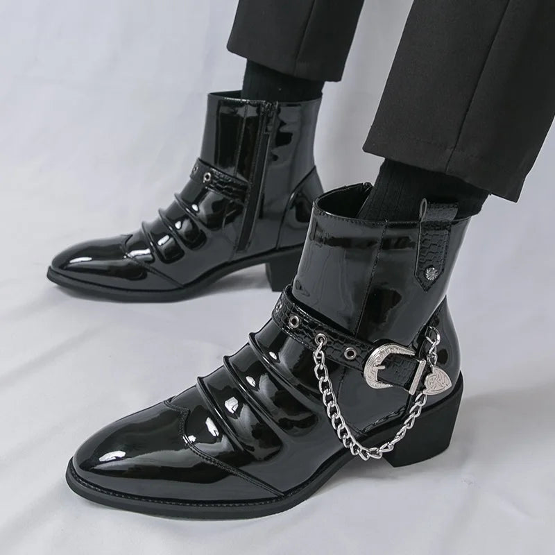 Men's Metal Chain Chelsea Ankle Boots – Rock Fashion Slip-On Chelsea Ankle Boots Axl