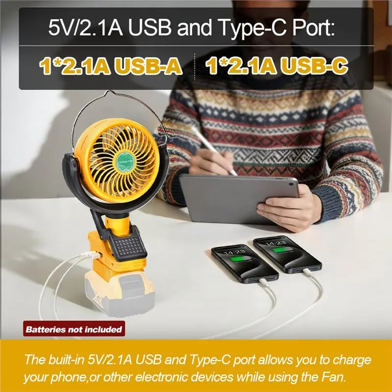 Cordless Clip Fan for DeWalt 20V/60V | 2-Speed Dual USB Fan Cordless Clip Fan Axl