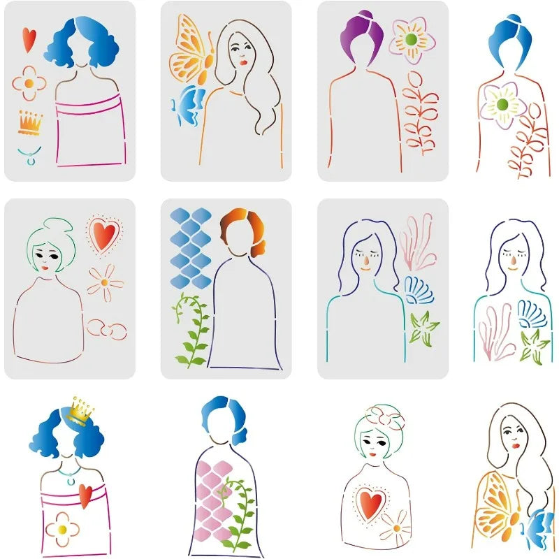 6-Piece Lady Silhouette Stencil Set – Layered Drawing Templates Painting Stencil Set Axl