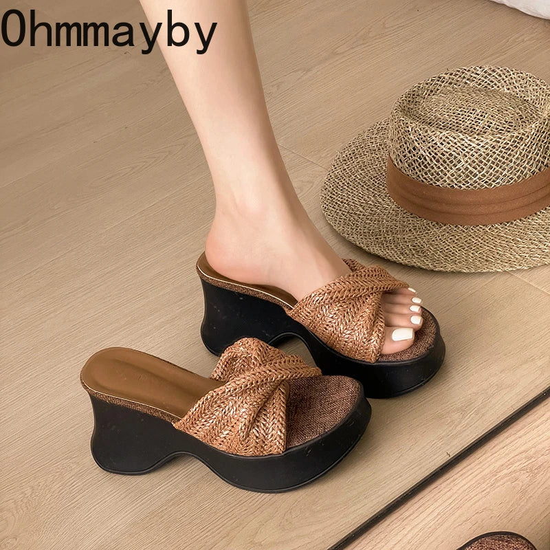 Women's Woven Platform Wedge Sandals – Open Toe Slides Platform Wedge Sandals Axl