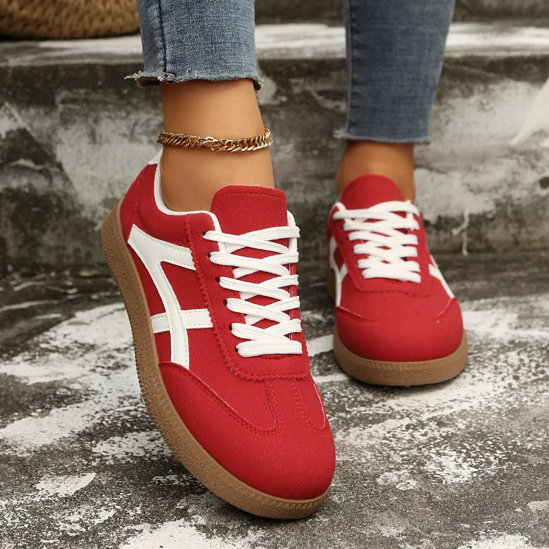 MCDV Women's Vulcanized Flat Sneakers – Lace-Up Casual Shoes Women's Flat Sneakers Axl Red 39