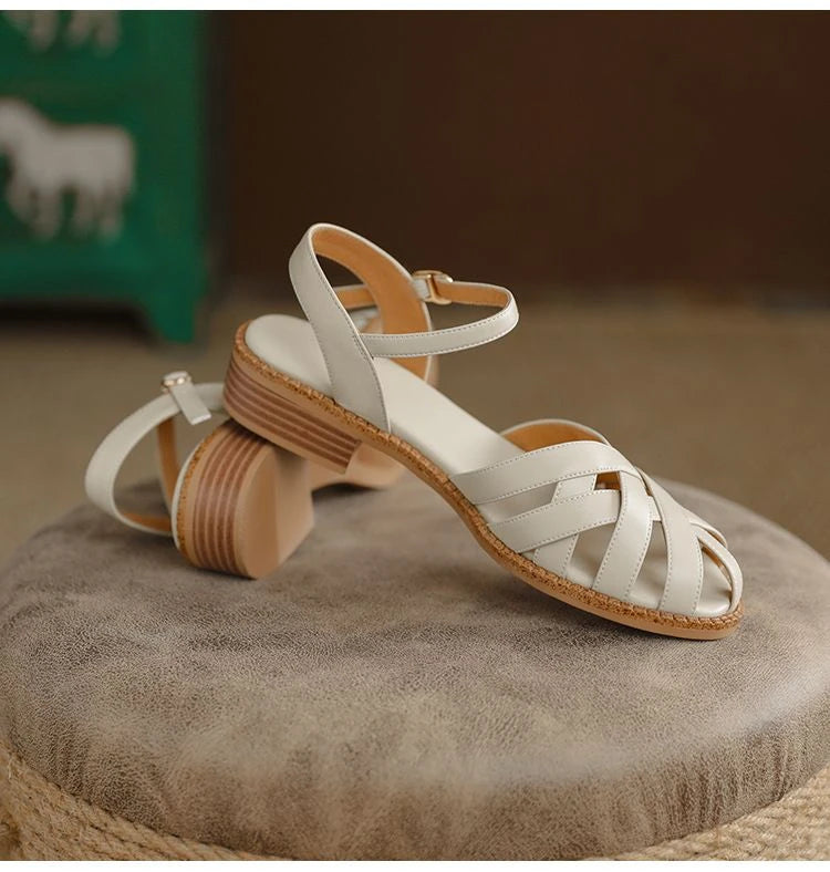 Women's Woven Flat Sandals – Boho Roman Buckle Strap Summer Women's Flat Sandals Axl