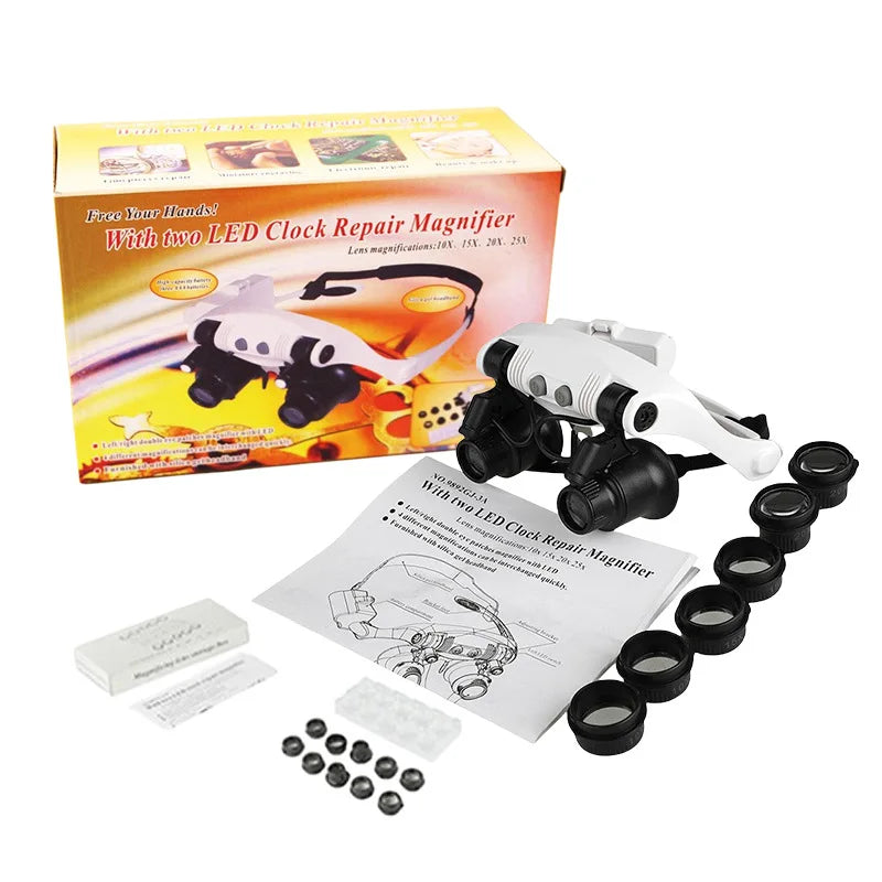 Head-Worn LED Magnifying Glass – Hands-Free Headband Loupe Headband Magnifier Loupe Axl