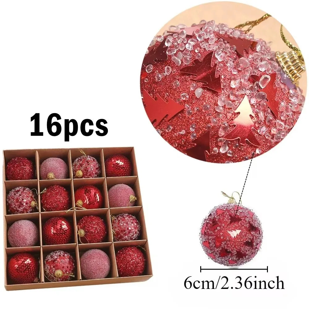 6cm Glitter Christmas Ball Ornaments – 16pc Gift Box Set Christmas Ornament Set Axl