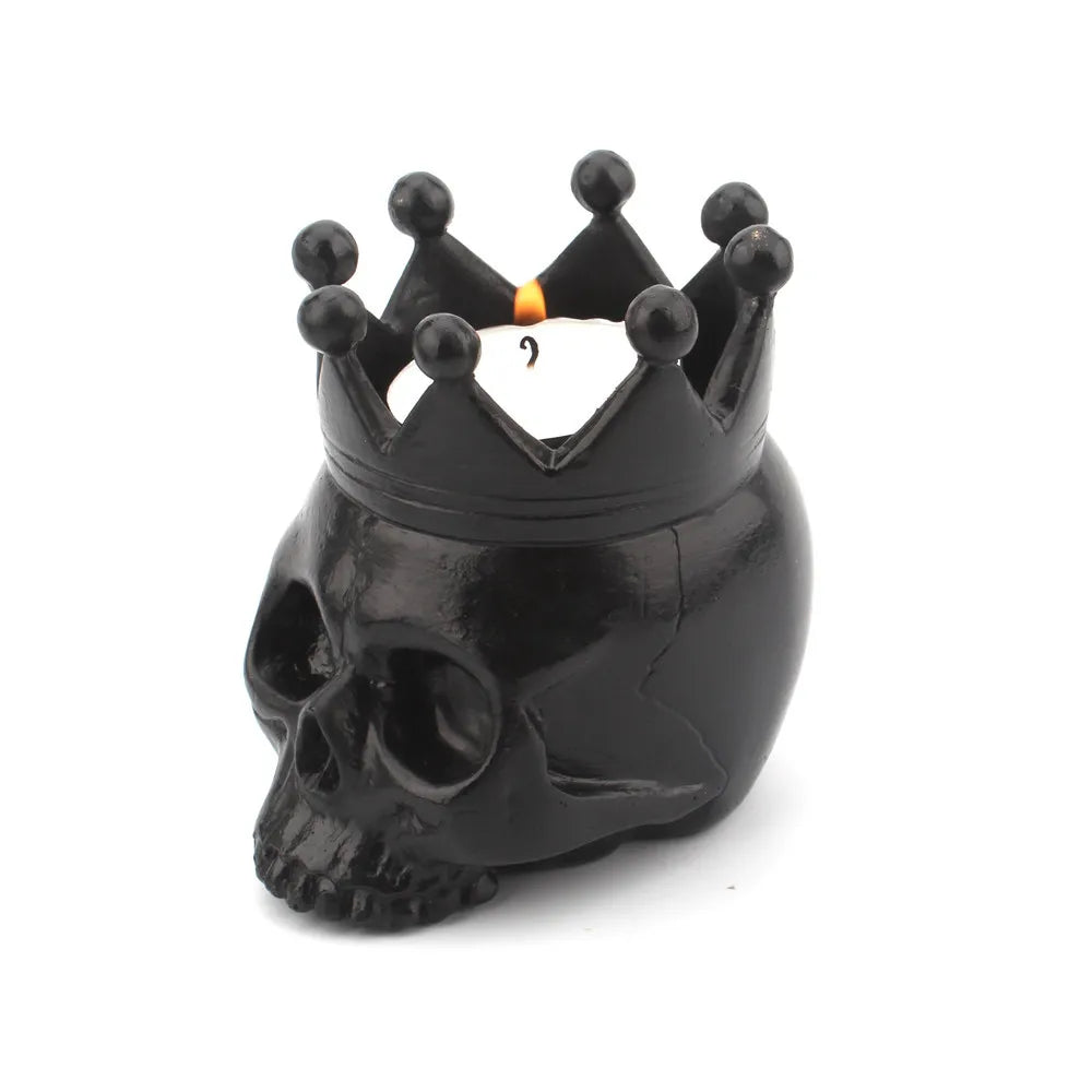 3D Crown Skull Resin Candle Holder – Halloween Skeleton Decor Skull Candle Holder Axl Black