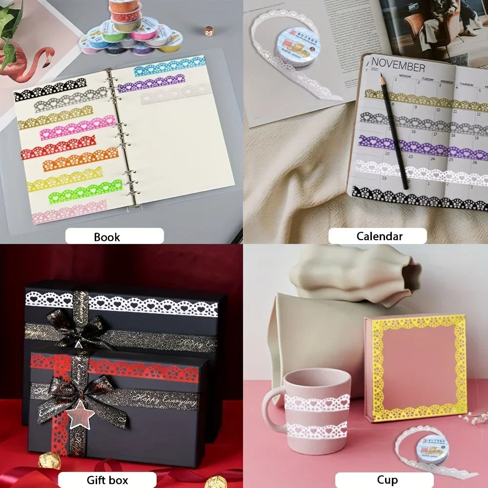 4-Roll Lace Decorative Tape Set – Self-Adhesive Geometric Pattern Decorative Craft Tape Axl