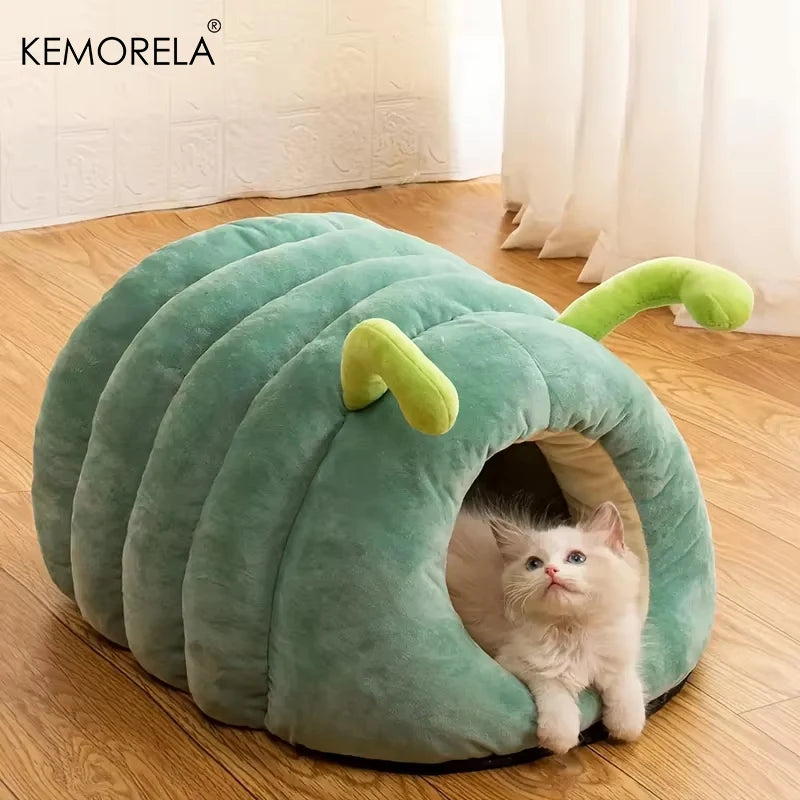 KEMORELA Caterpillar Cat Bed – Warm, Washable Semi-Enclosed House Cat Bed House Axl