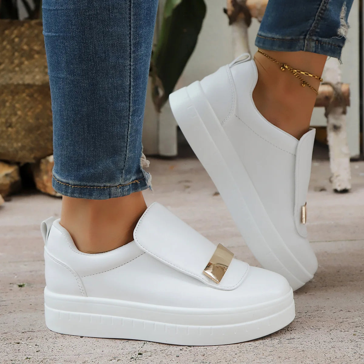 Women's Plus Size Slip-On Platform Loafers | PU Leather Sneakers Platform Loafers Axl
