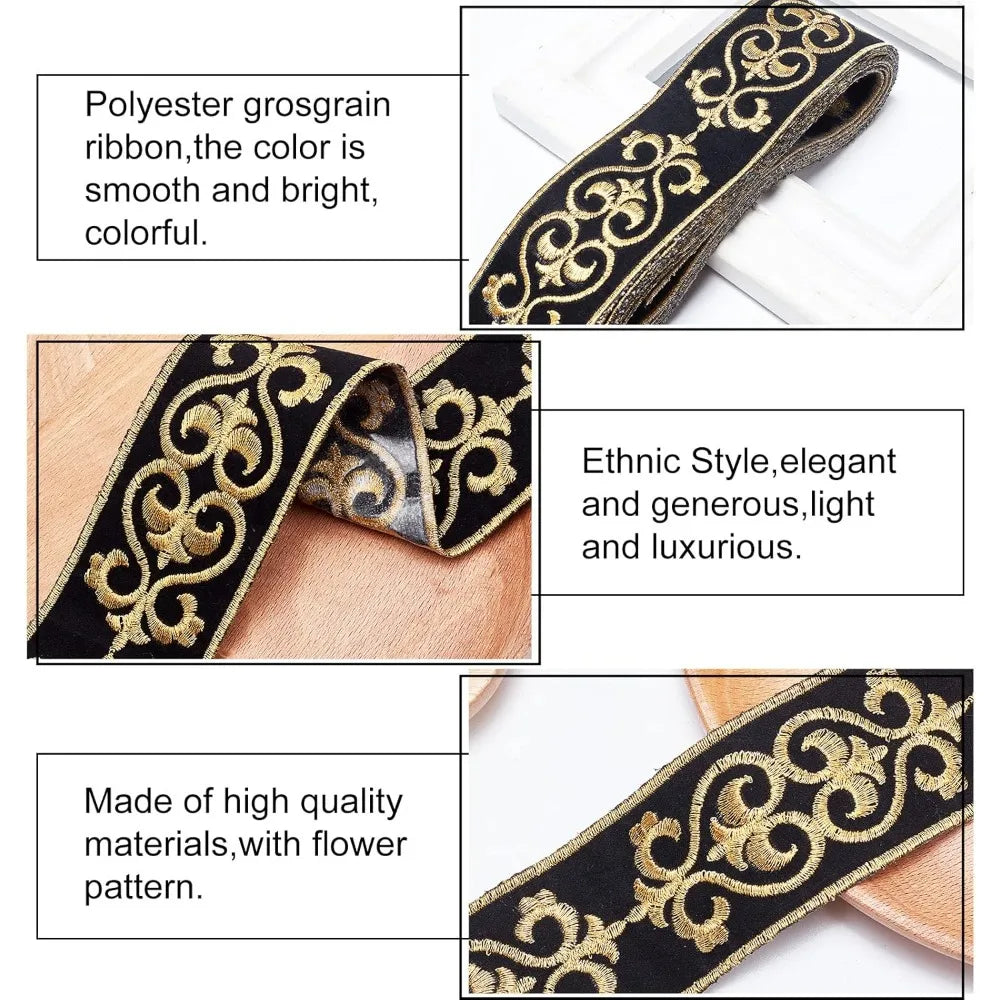 Ethnic Floral Jacquard Grosgrain Ribbon Goldenrod 46mm 3.8m Jacquard Craft Ribbon Axl