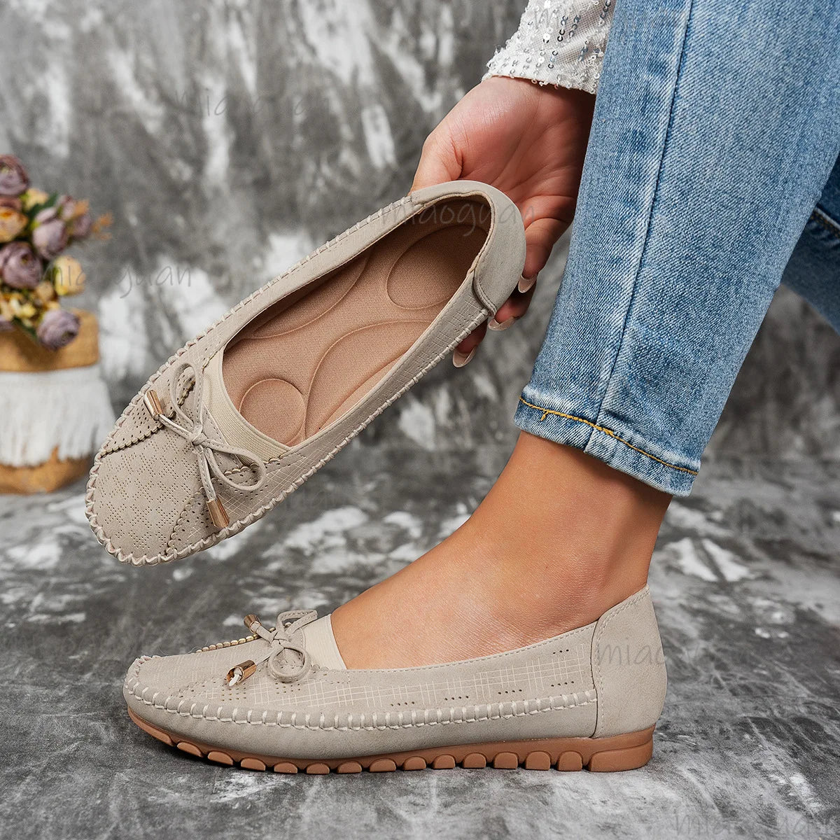 Women's Bow Ballet Flats – Slip-On Casual Loafers Comfort Shoes Ballet Flats Axl