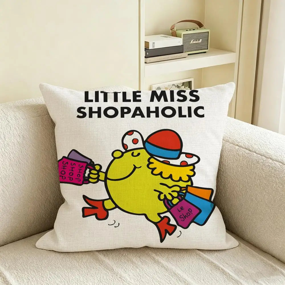 Mr. Men Little Miss Linen Cushion Cover – Sofa & Bedroom Decor Decorative Cushion Cover Axl White5 30X30cm