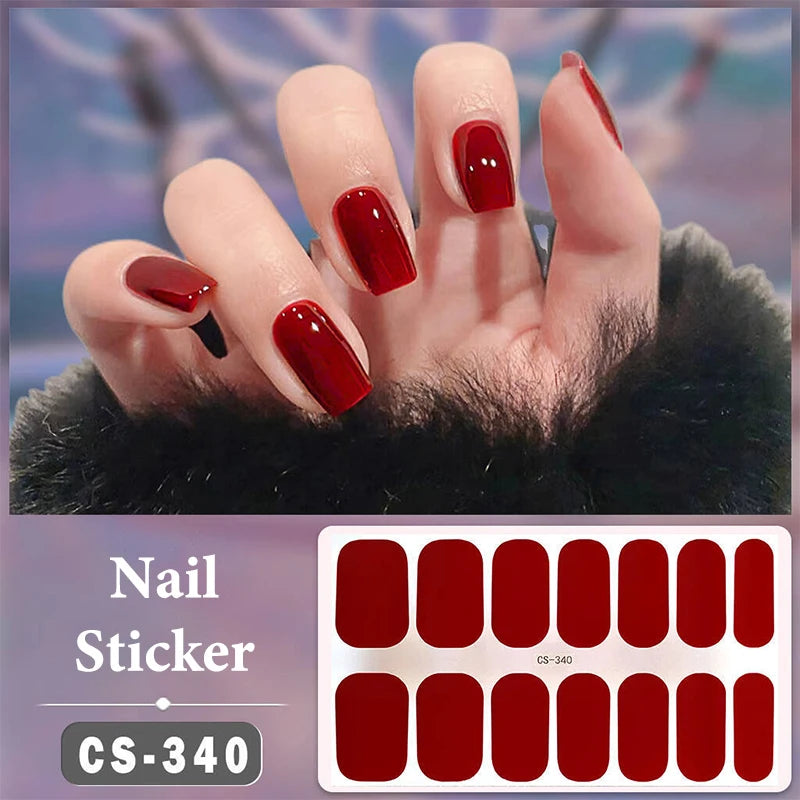Waterproof Full Cover Nail Wraps – No-Lamp Nail Stickers 14pc Nail Art Wraps Axl CS340
