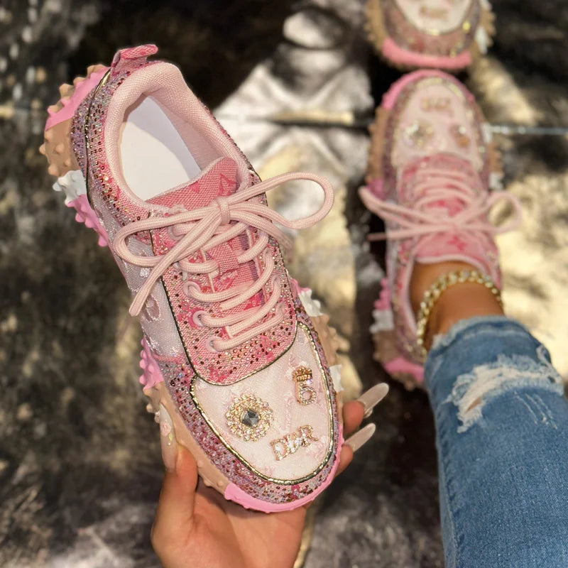 Women's Rhinestone Platform Sneakers – Luxury Casual Shoes Platform Sneakers Axl