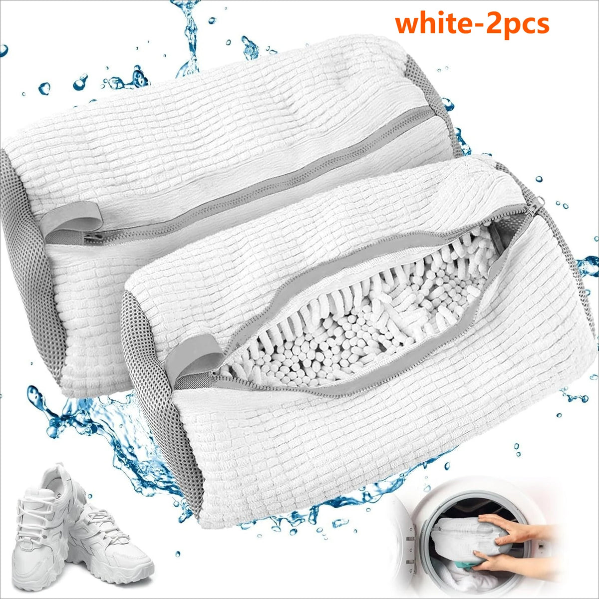 Shoe Laundry Bag – Soft Chenille Polyester Washer Protector Shoe Laundry Bag Axl White-2pcs
