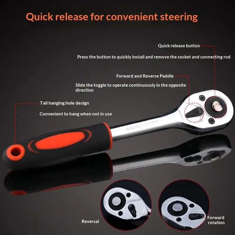 1/4 3/8 1/2" Ratchet Wrench – 24 Tooth Drive Socket Tool Ratchet Wrench Axl