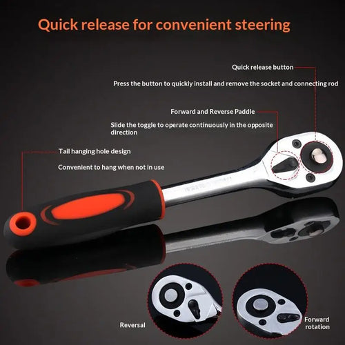 1/4 3/8 1/2" Ratchet Wrench – 24 Tooth Drive Socket Tool Ratchet Wrench Axl