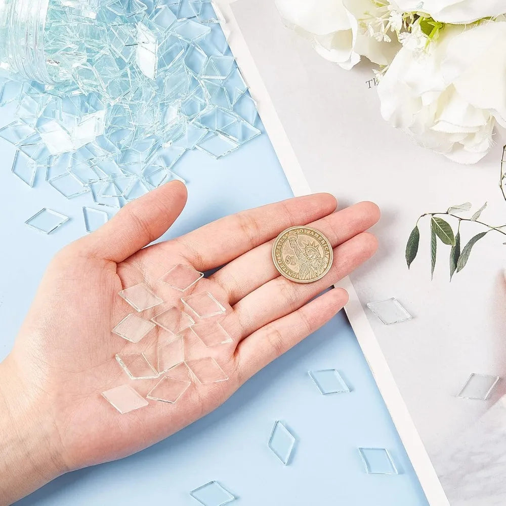 330 PCS Clear Diamond Glass Mosaic Tiles – Crystal Rhombus Craft Glass Mosaic Tiles Axl