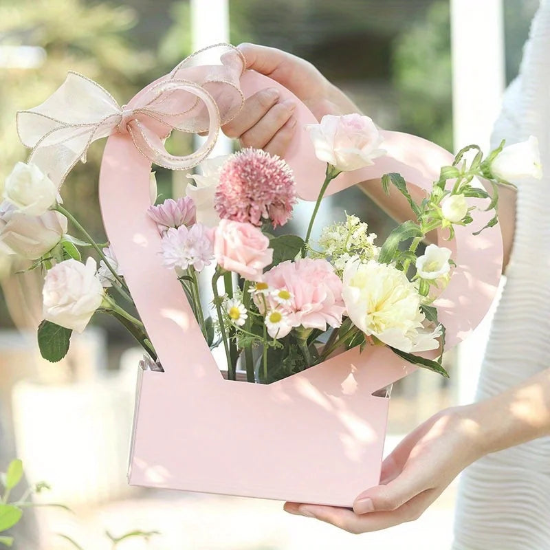 10-Pack Heart-Shaped Flower Tote Bags – Pink Florist Gift Carrier Florist Gift Bags Axl