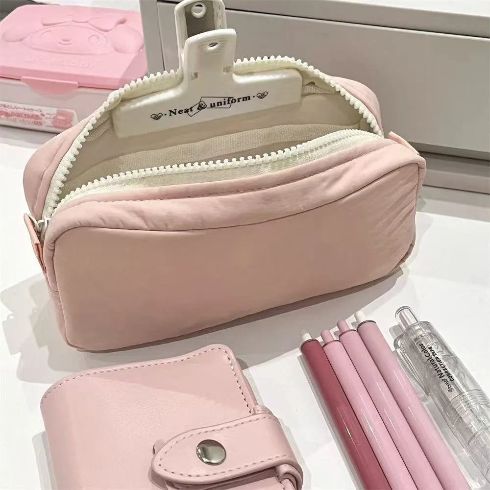 Large Capacity Pencil Pen Bag – Zipper Fabric Stationery Organizer Pencil Case Axl Pink