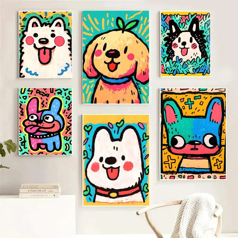 Colorful Dogs HD Canvas Wall Art Print – Unframed Home Decor Canvas Wall Art Axl