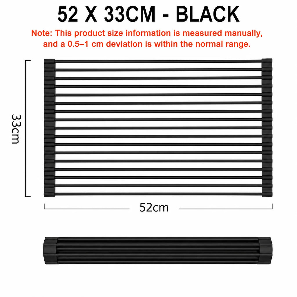 Roll-Up Silicone Dish Drying Rack Over Sink | UWHISE Dish Drying Rack Axl 52 x 33cm -Black