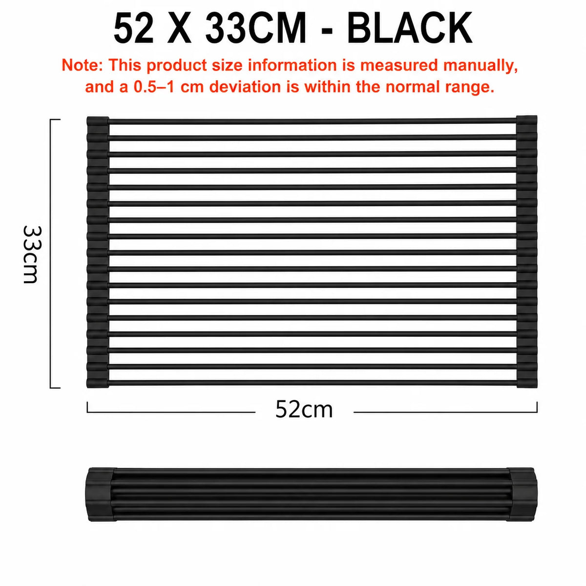 Roll-Up Silicone Dish Drying Rack Over Sink | UWHISE Dish Drying Rack Axl 52 x 33cm -Black