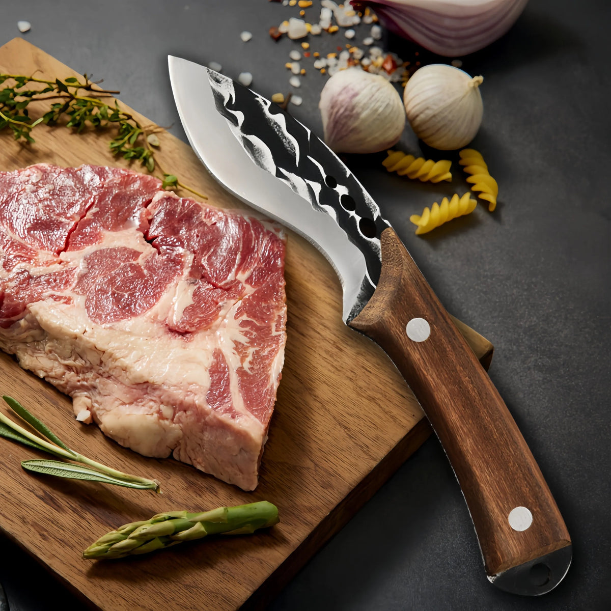 Forged Meat Cleaver & Boning Knife – Full Tang Sandalwood Kitchen Knife Axl