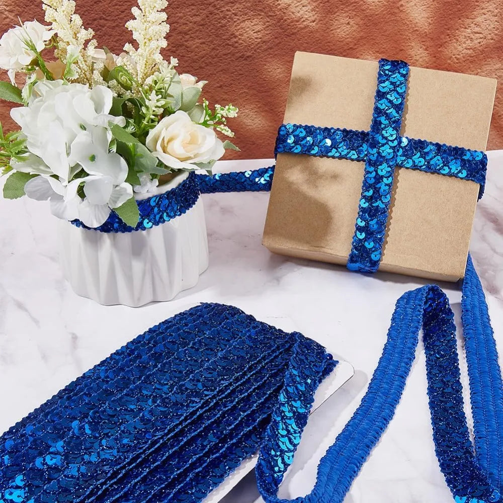 Blue Sequin Trim Roll 3-Row Paillette Ribbon 13m | Craft & Sewing Sequin Trim Roll Axl