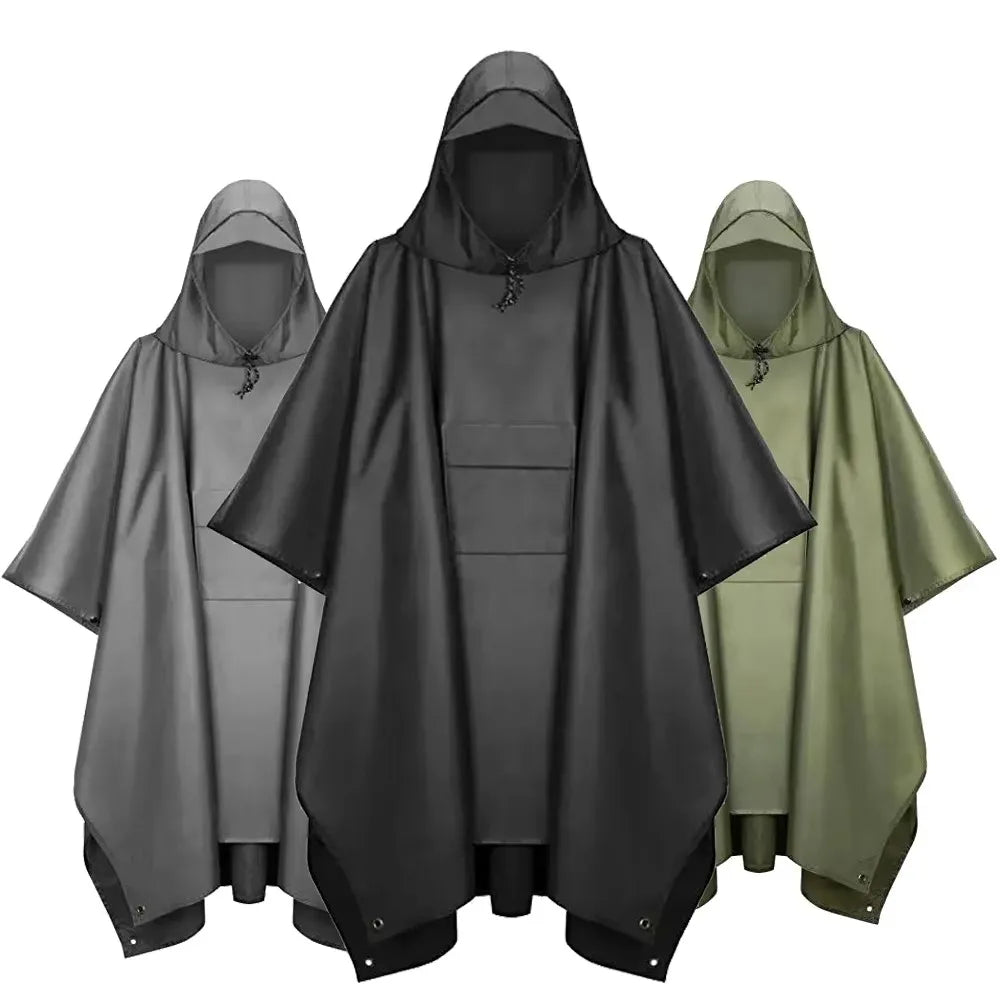 3-in-1 Waterproof Hooded Raincoat – Lightweight Hiking Poncho Outdoor Rain Poncho Axl