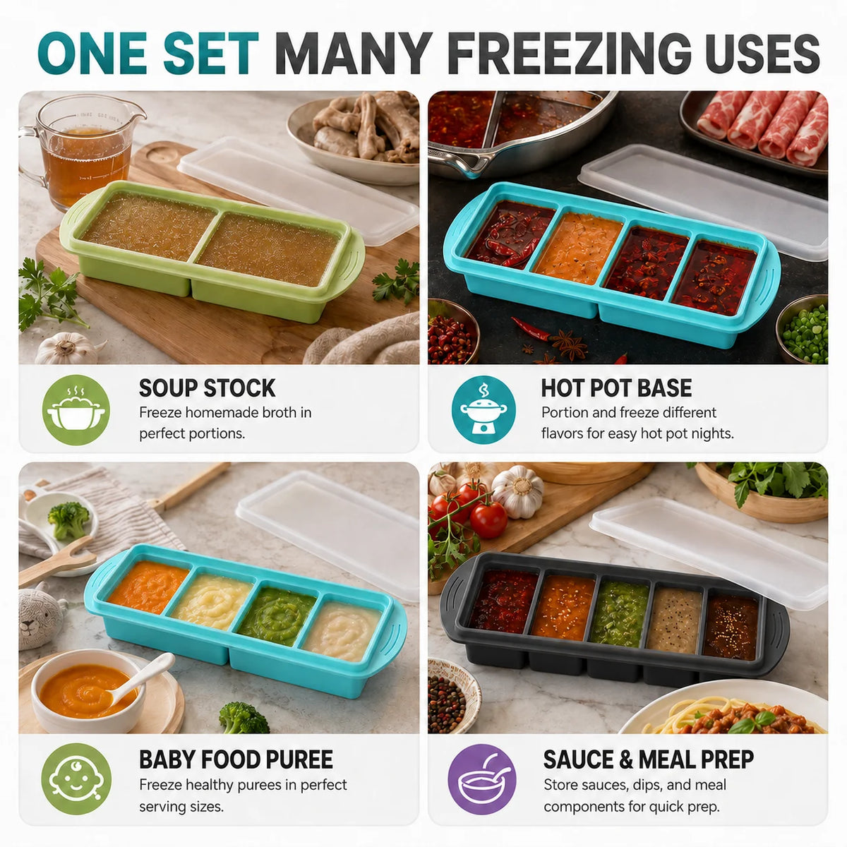 3-Pack Silicone Freezer Trays with Lids – 1 Cup Soup Molds Silicone Freezer Trays Axl