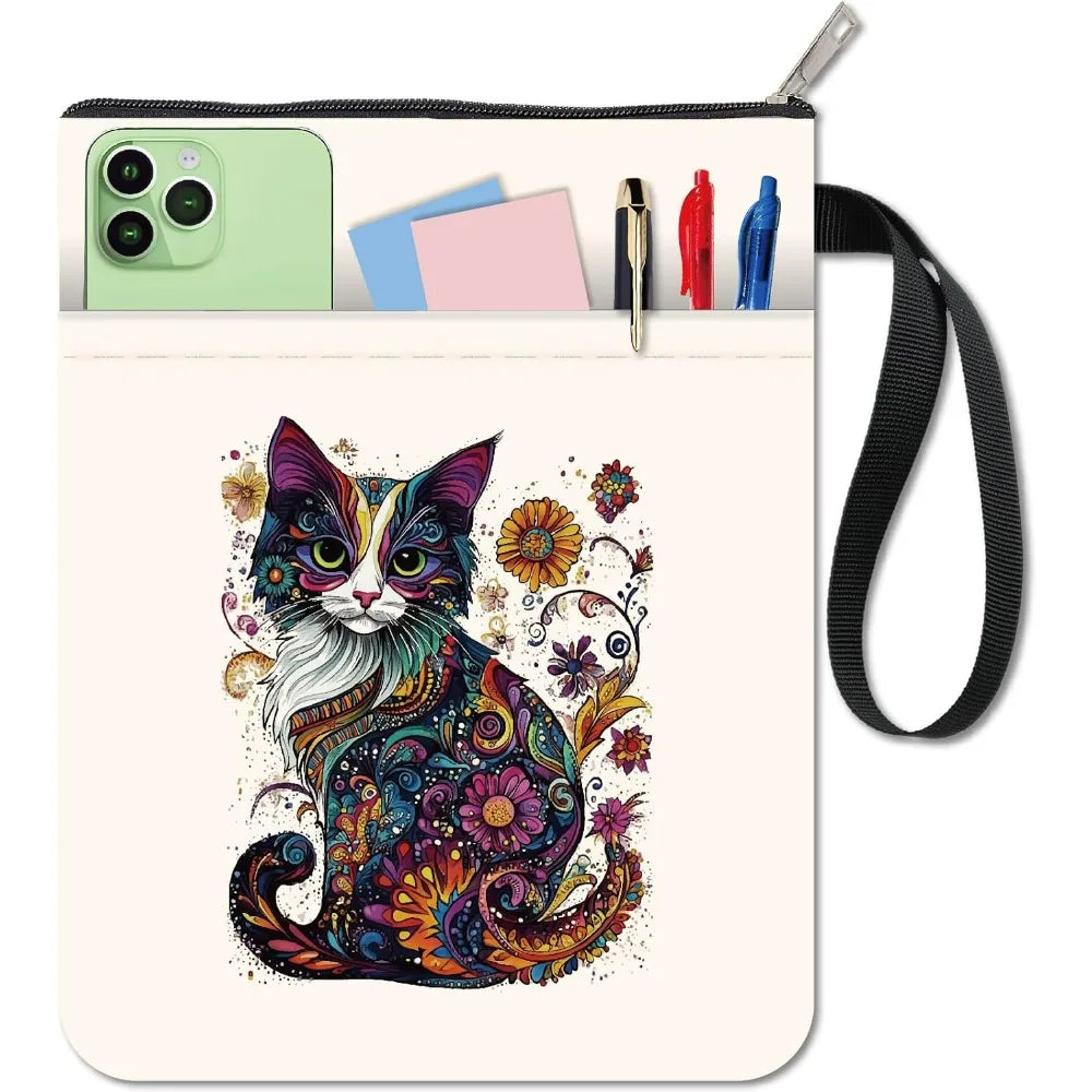 Cat Book Sleeve 11x8.7" – Washable Fabric Cover with Zipper Pocket Fabric Book Cover Axl